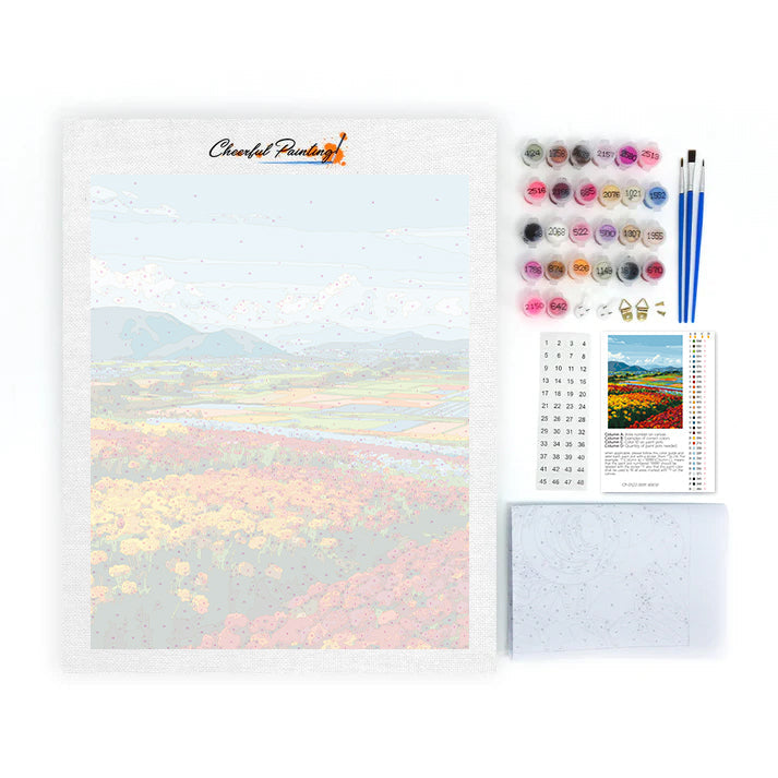 Vista de flores primaverales – Pintura por números