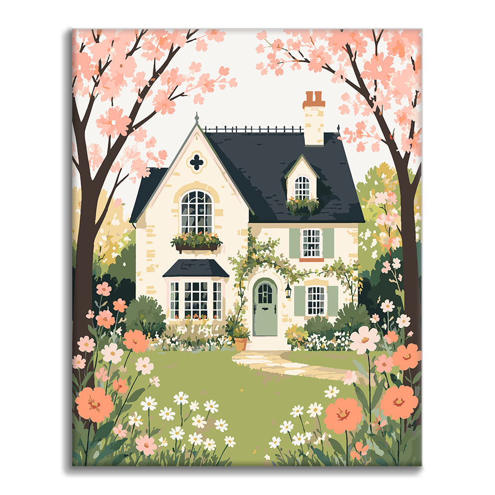 Casa de campo primaveral – Pintura por números
