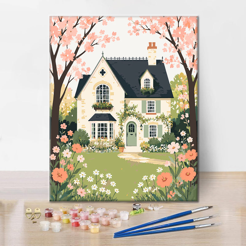 Casa de campo primaveral – Pintura por números