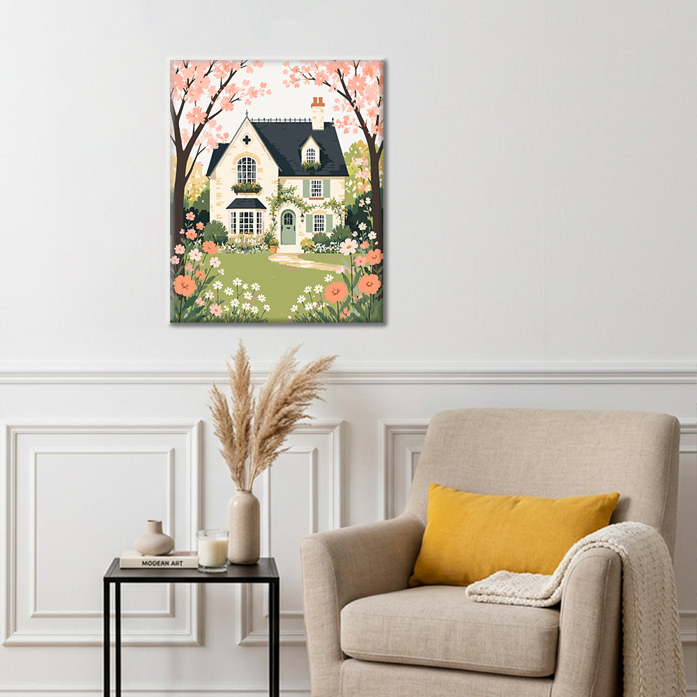 Casa de campo primaveral – Pintura por números