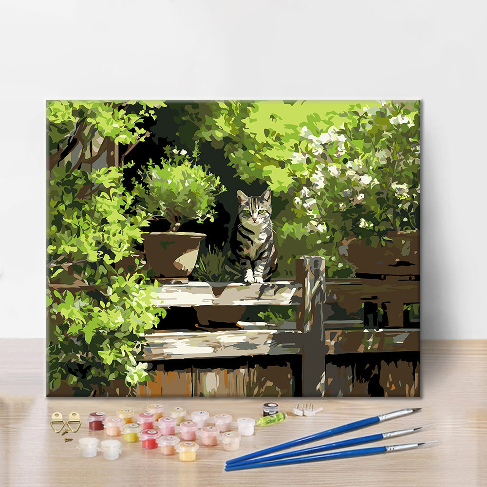 Gatito soleado en el jardín – Pintura por números