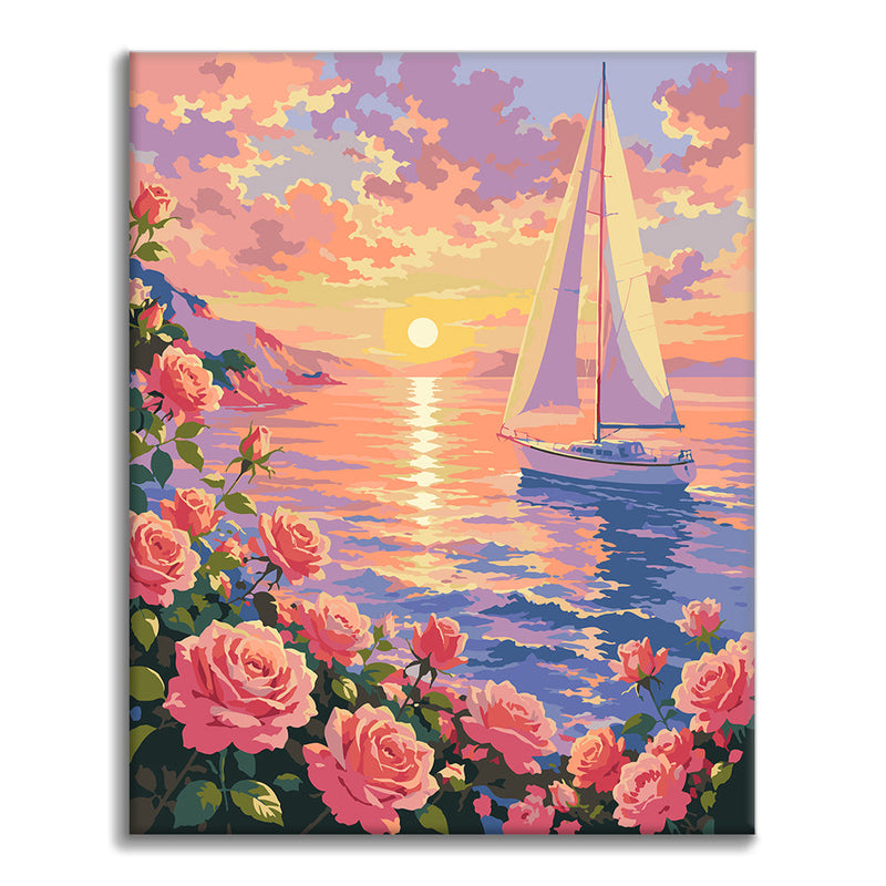 Campo de flores al atardecer – Pintura por números
