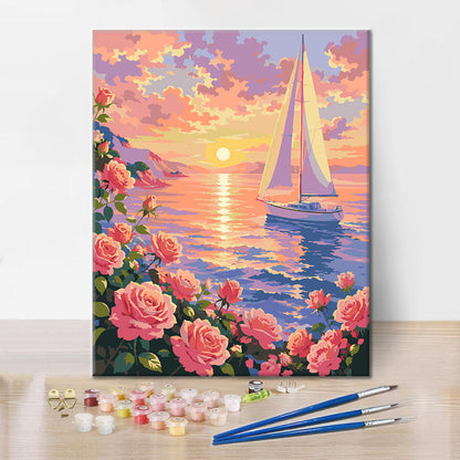 Campo de flores al atardecer – Pintura por números