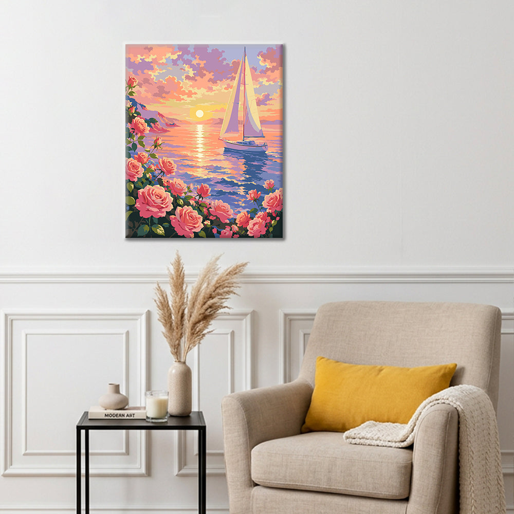 Campo de flores al atardecer – Pintura por números