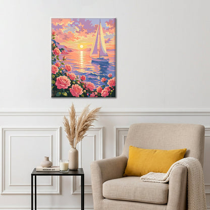 Campo de flores al atardecer – Pintura por números