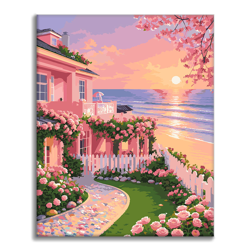 Casa de jardín al atardecer – Pintura por números