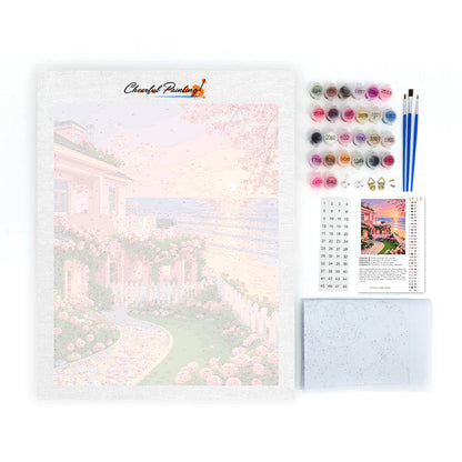 Casa de jardín al atardecer – Pintura por números