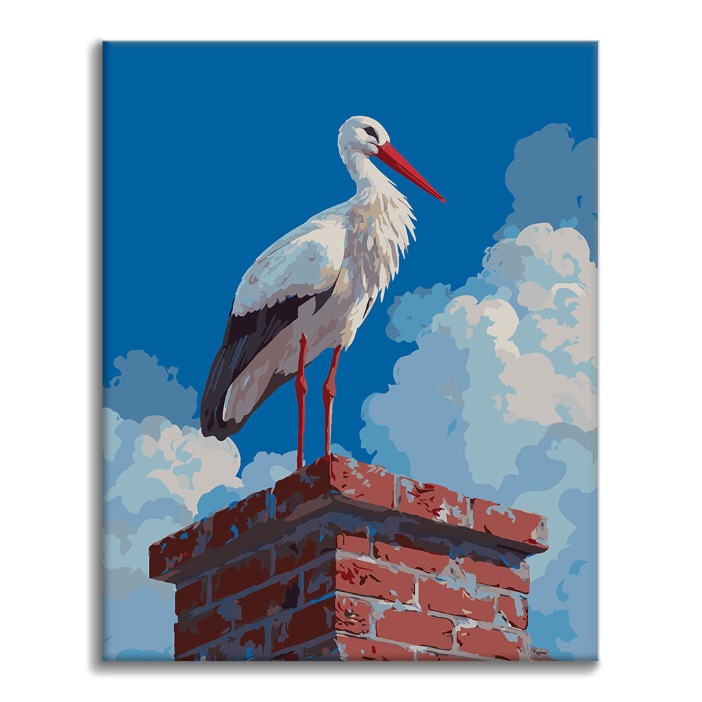 La cigüeña en el tejado – Pintura por números