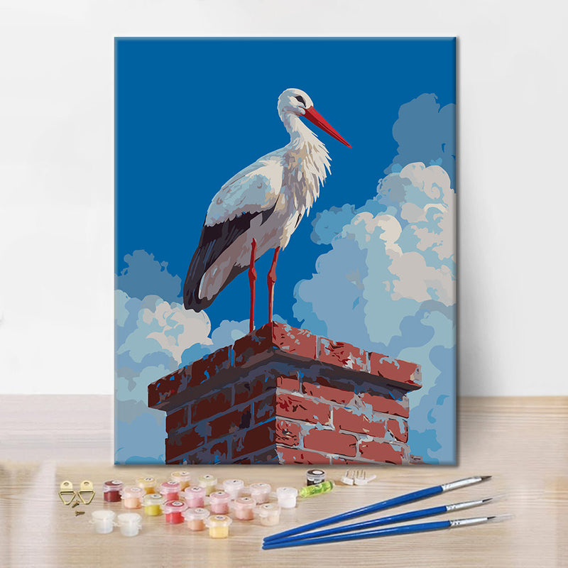 La cigüeña en el tejado – Pintura por números