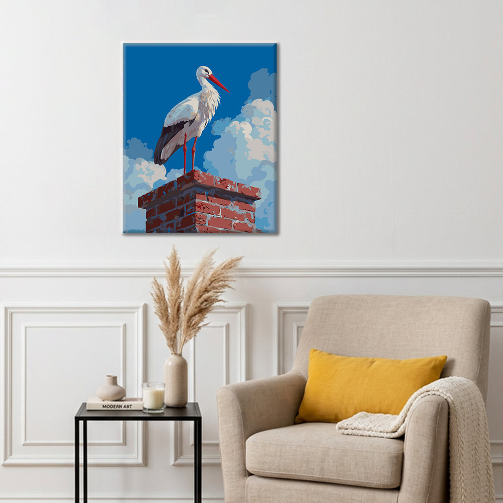 La cigüeña en el tejado – Pintura por números