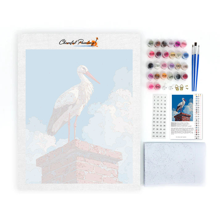 La cigüeña en el tejado – Pintura por números