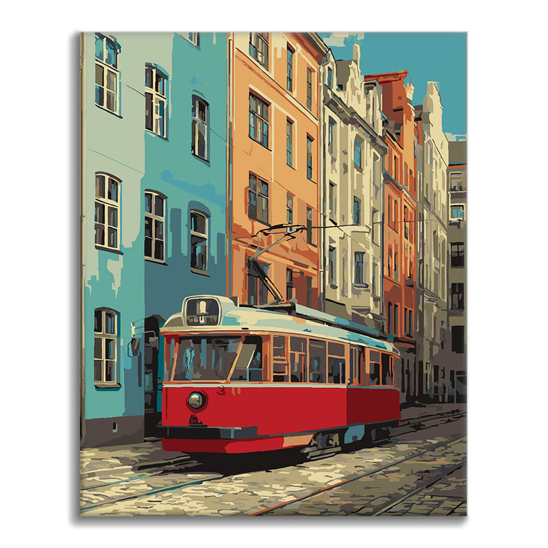 Tranvía rojo vintage – Pintura por números