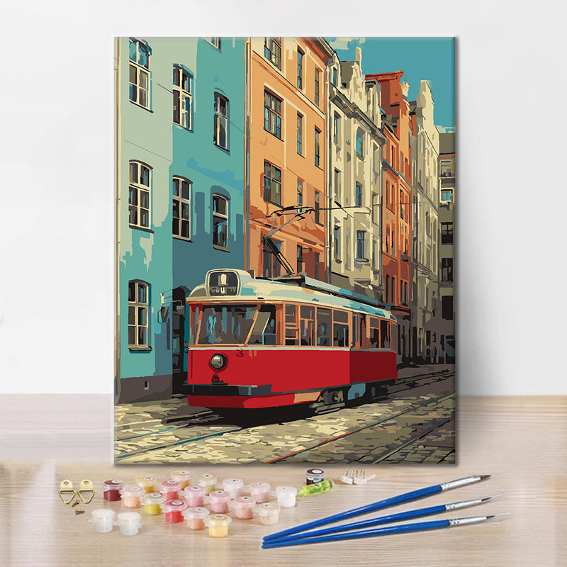 Tranvía rojo vintage – Pintura por números