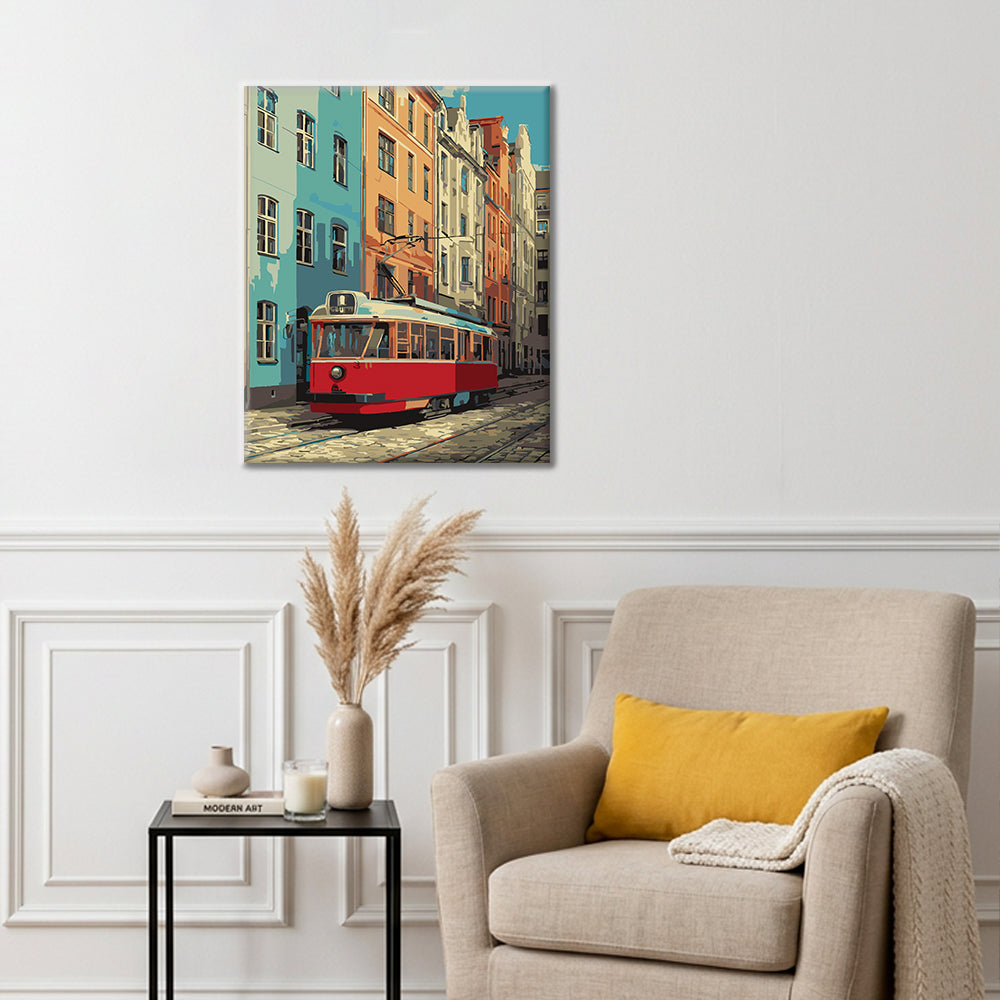 Tranvía rojo vintage – Pintura por números