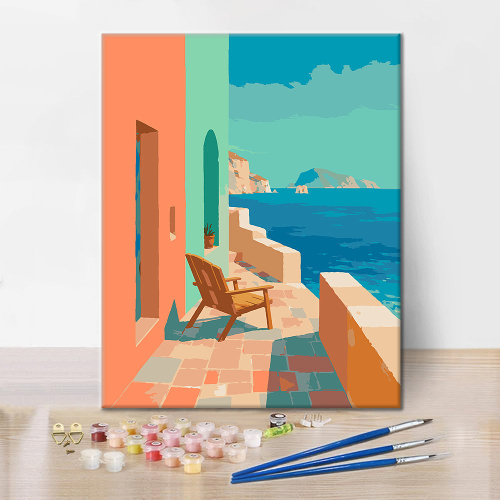 Retiro costero en tonos pastel – Pintura por números