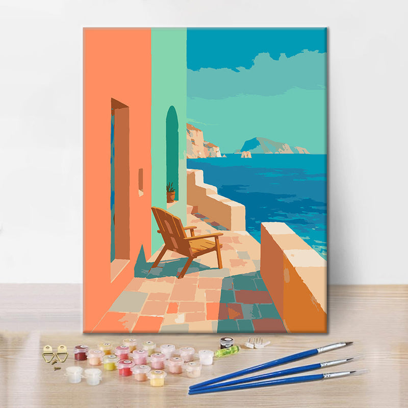Retiro costero en tonos pastel – Pintura por números