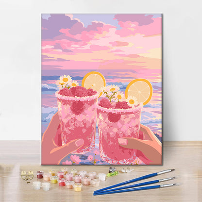 Brindis al atardecer de frambuesa – Pintura por números