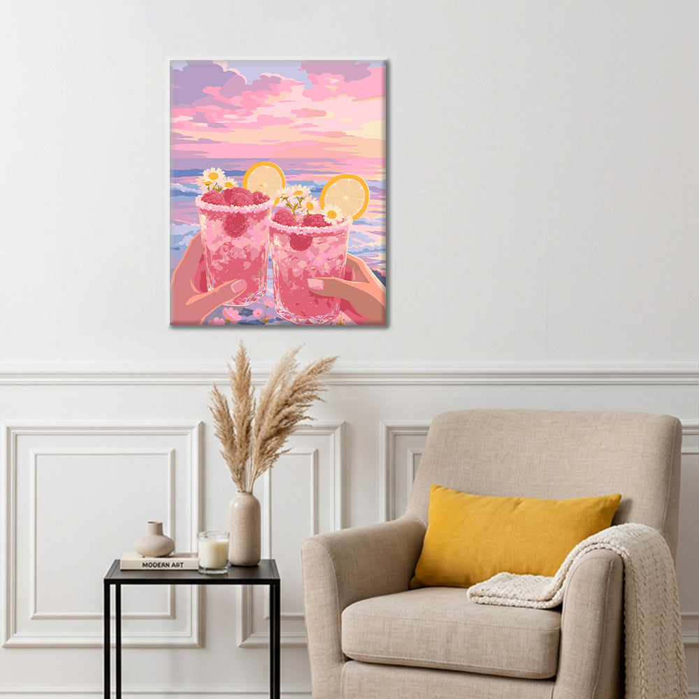 Brindis al atardecer de frambuesa – Pintura por números