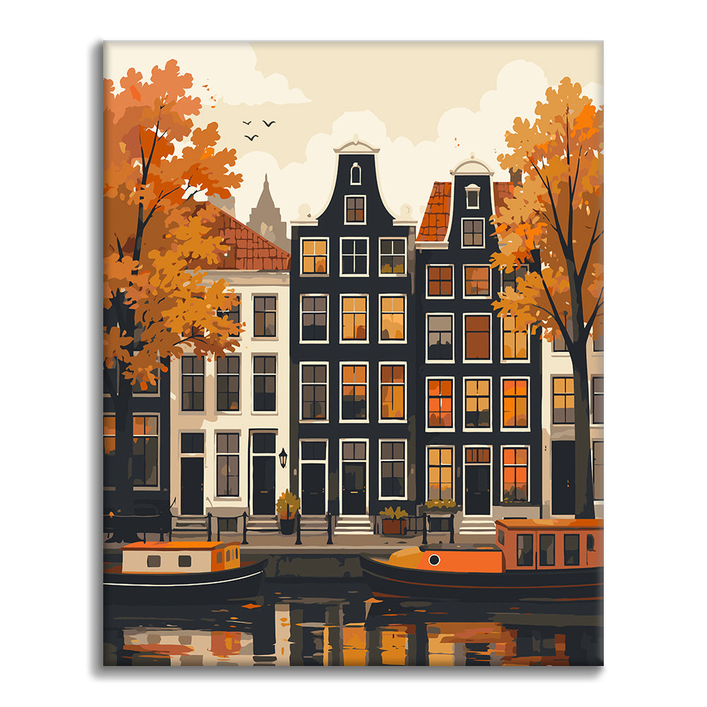 Casas del canal de otoño – Pintura por números