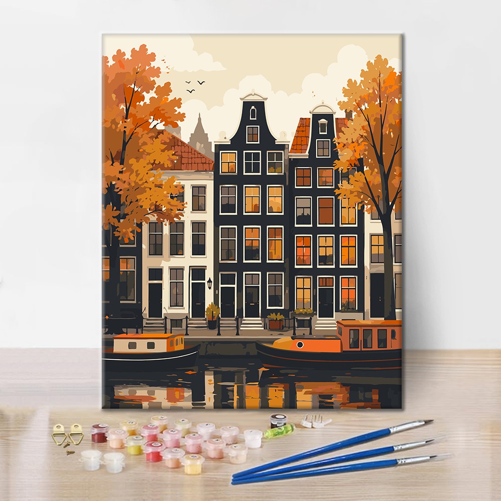 Casas del canal de otoño – Pintura por números