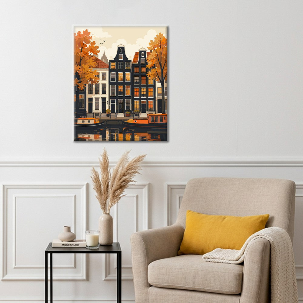 Casas del canal de otoño – Pintura por números