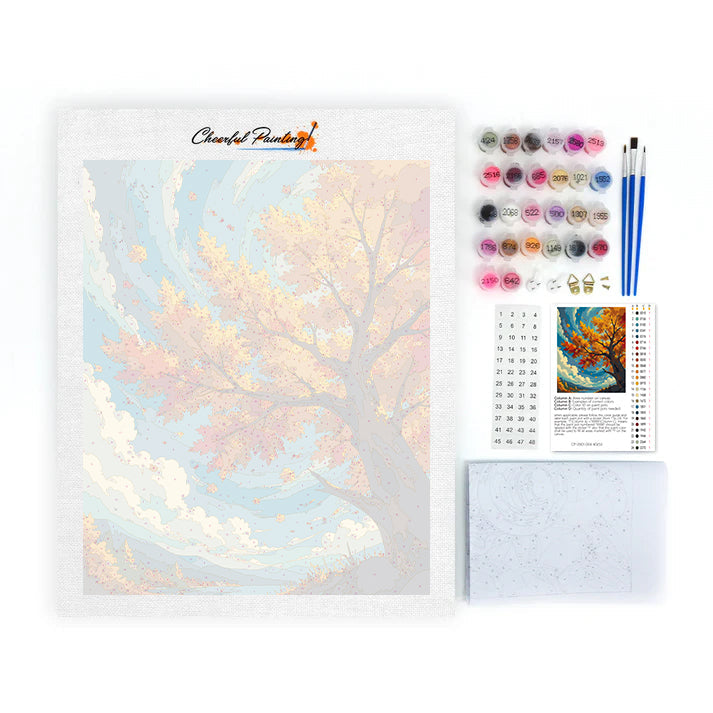 Árbol de otoño bajo un cielo azul – Pintura por números
