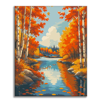 Río Birch en otoño – Pintura por números
