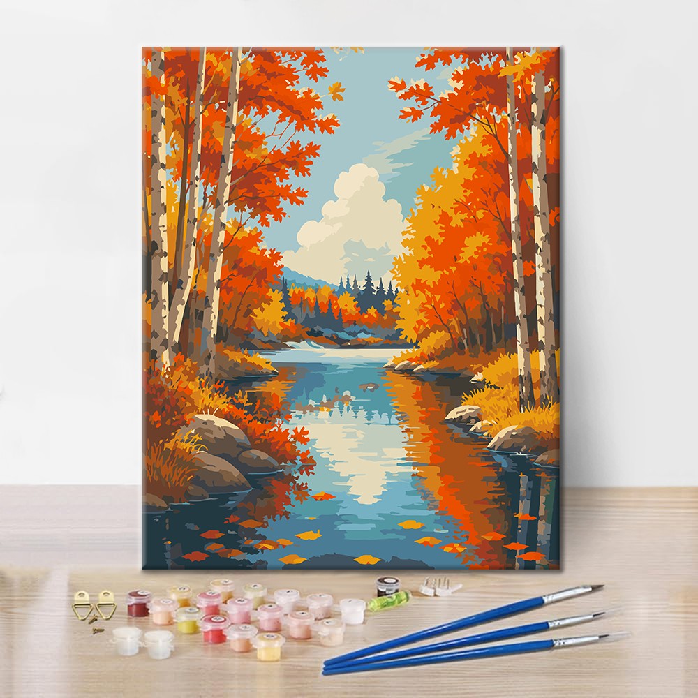 Río Birch en otoño – Pintura por números