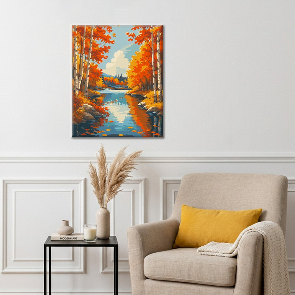 Río Birch en otoño – Pintura por números