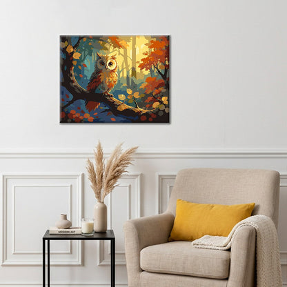 Búho en un bosque de otoño – Pintura por números