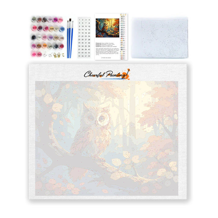 Búho en un bosque de otoño – Pintura por números