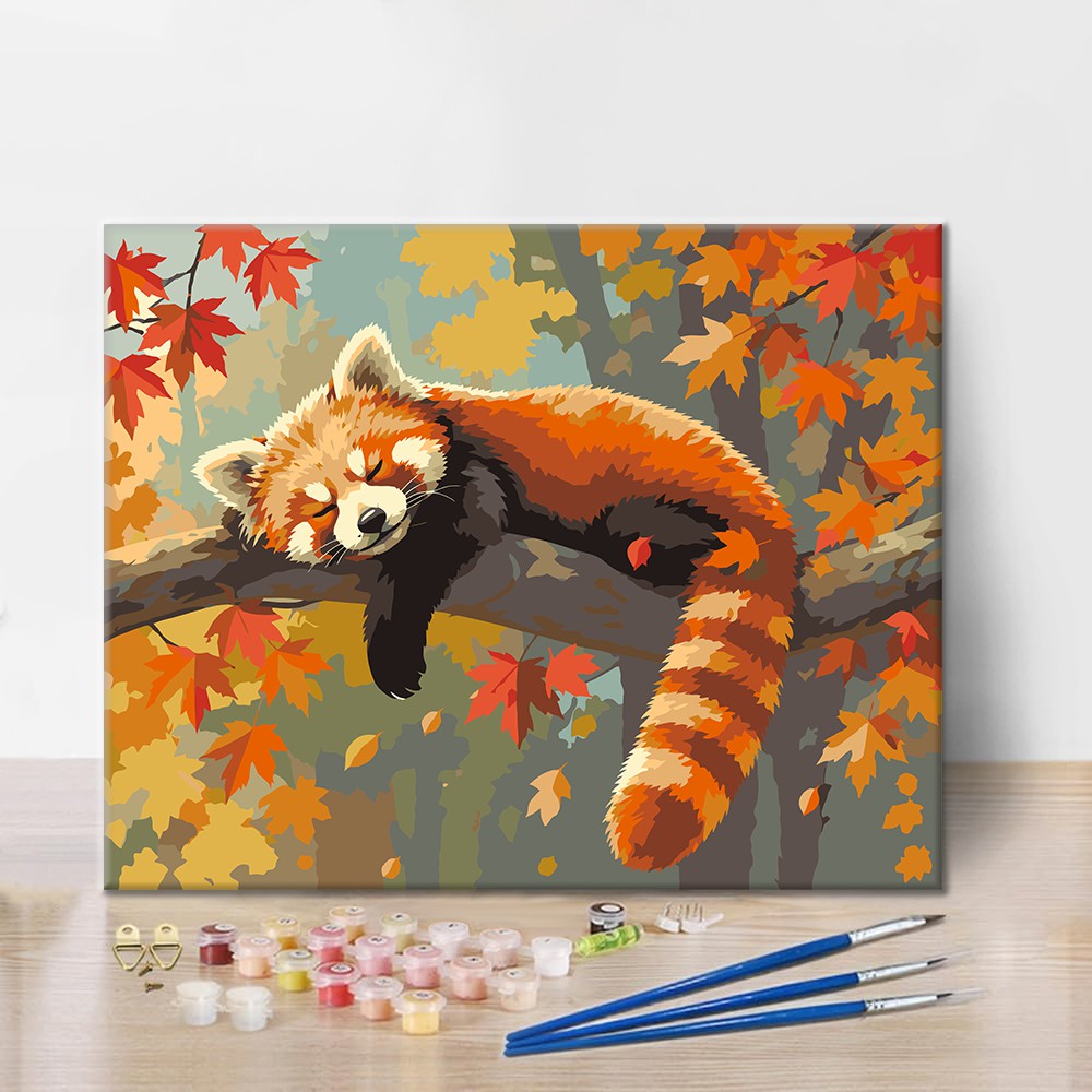 Panda rojo durmiente – Pintura por números