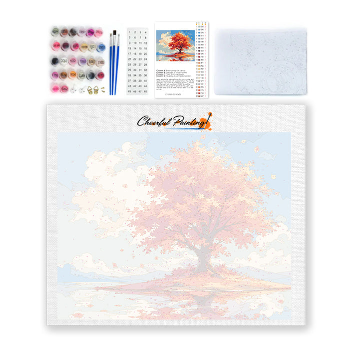 Árbol de otoño solitario junto al agua – Pintura por números
