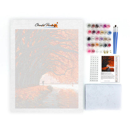 Túnel de árboles de otoño junto al lago – Pintura por números