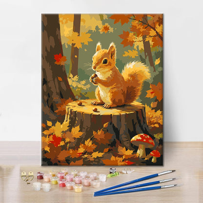 Ardilla en un tocón de árbol – Pintura por números