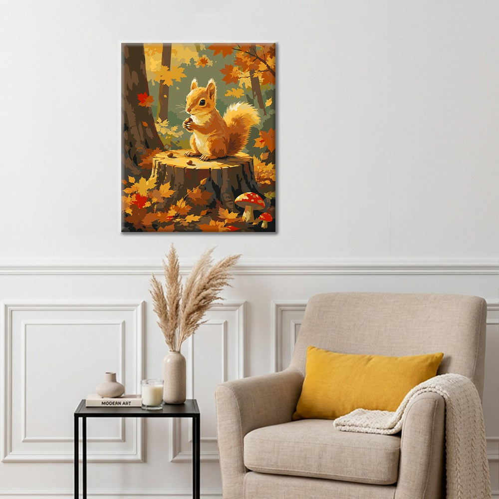 Ardilla en un tocón de árbol – Pintura por números