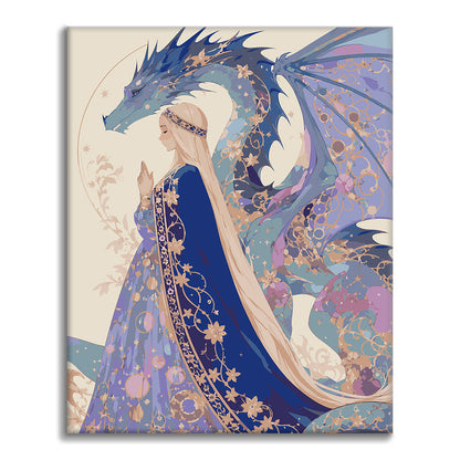 Mujer iluminada por la luna y dragón – Pintura por números