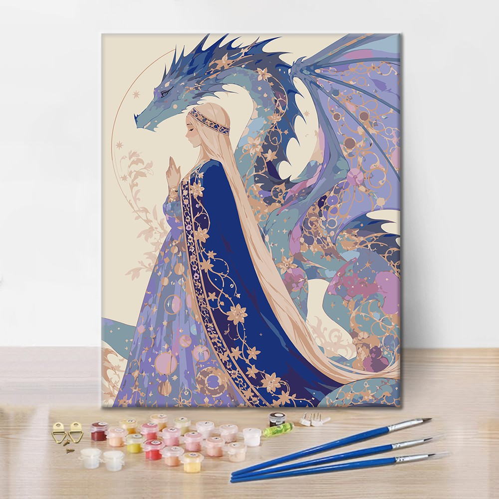 Mujer iluminada por la luna y dragón – Pintura por números