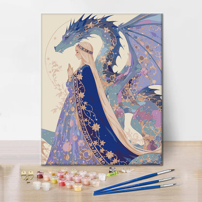 Mujer iluminada por la luna y dragón – Pintura por números