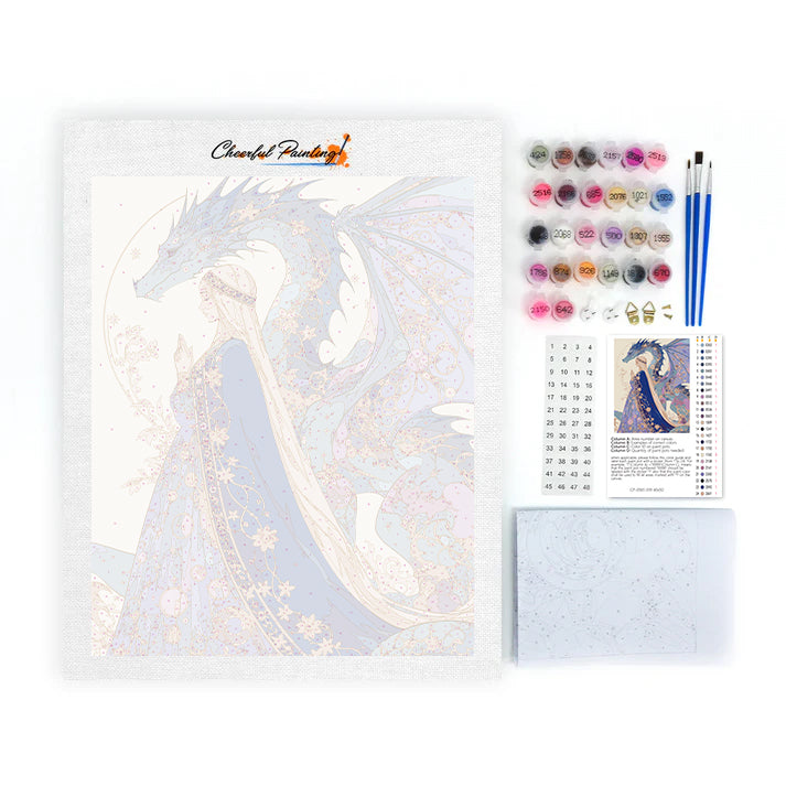 Mujer iluminada por la luna y dragón – Pintura por números