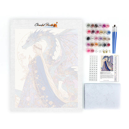 Mujer iluminada por la luna y dragón – Pintura por números