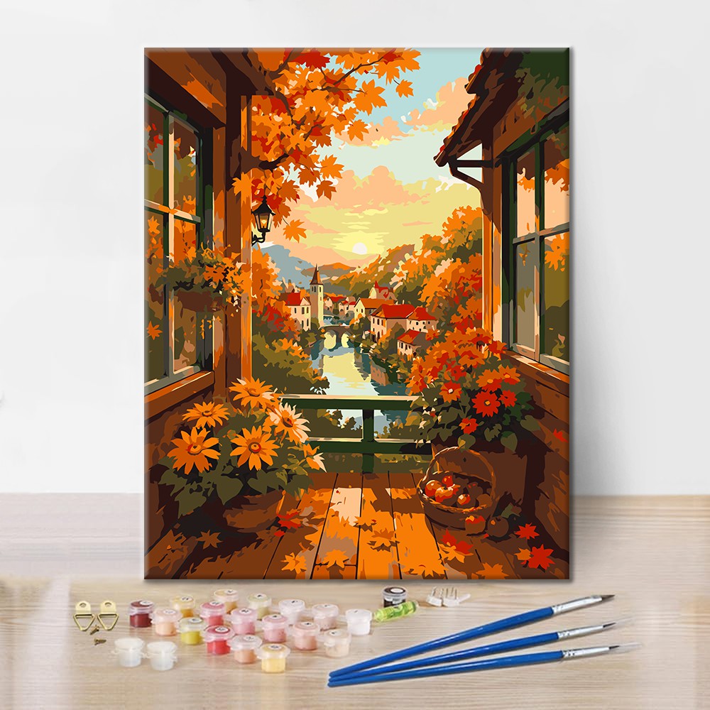 Balcón al atardecer sobre el canal – Pintura por números