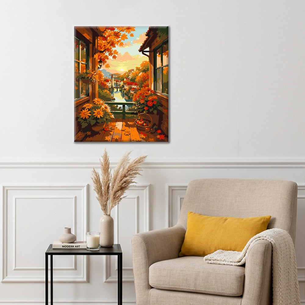 Balcón al atardecer sobre el canal – Pintura por números