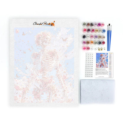 Esqueleto floral bajo un cielo azul – Pintura por números