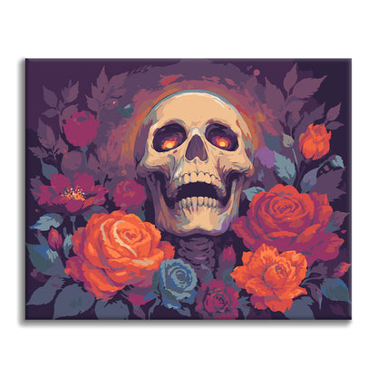 Calavera con rosas de otoño – Pintura por números