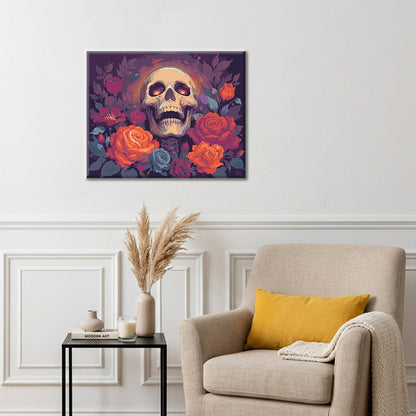 Calavera con rosas de otoño – Pintura por números