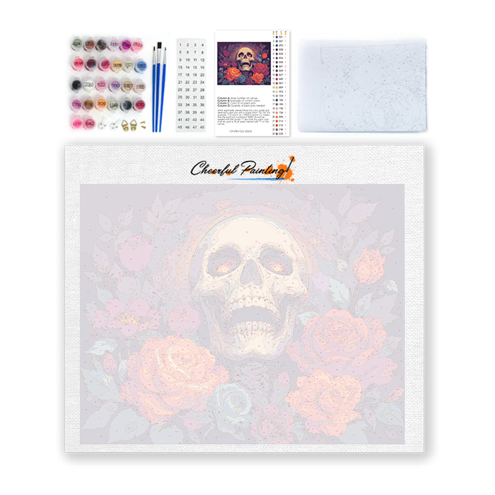 Calavera con rosas de otoño – Pintura por números