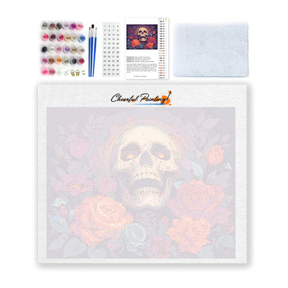 Calavera con rosas de otoño – Pintura por números