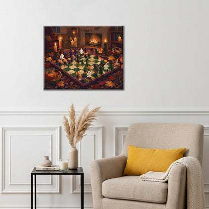 Ajedrez de Halloween junto a la chimenea – Pintura por números