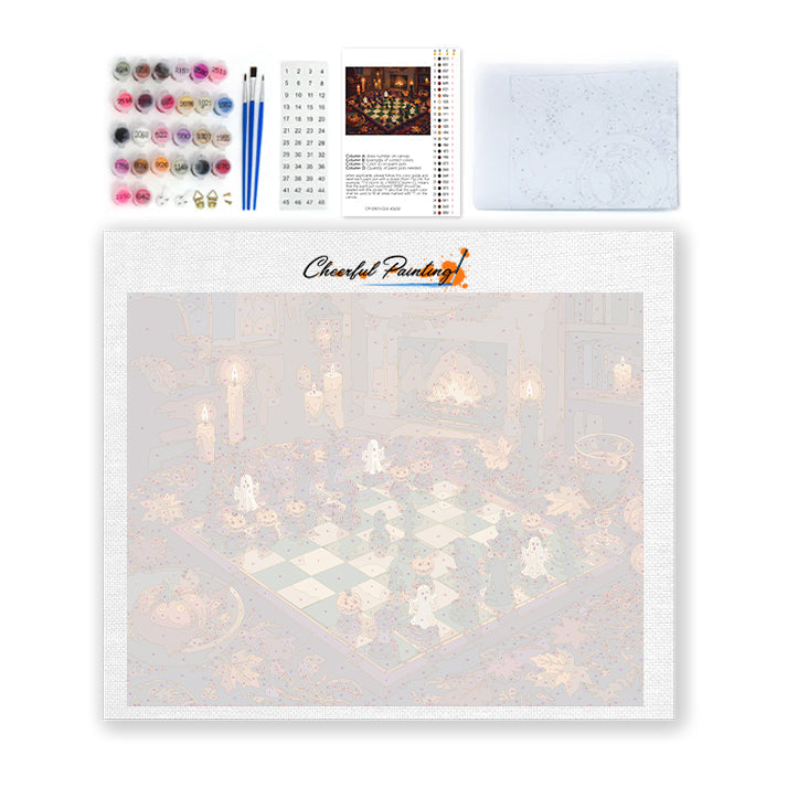 Ajedrez de Halloween junto a la chimenea – Pintura por números